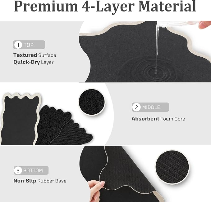Scalloped Dish Drying Mat for Kitchen Counter, Absorbent Easy Clean Non-slip - Image 5
