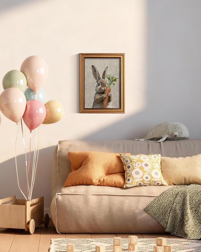 ARPEOTCY Gold Framed Canvas Wall Art, 12x16 Inch, Easter Bunny Rabbit Holding - Image 4