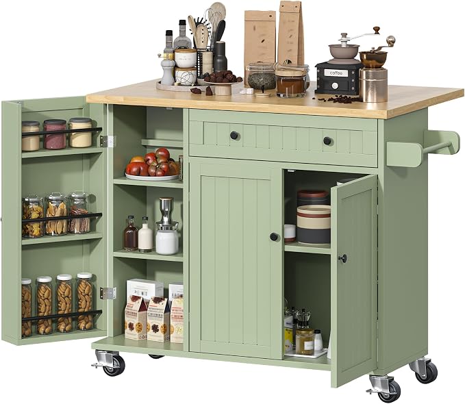 Bigbiglife Kitchen Island with Drop Leaf, Island Table on Wheels with Storage - Image 9
