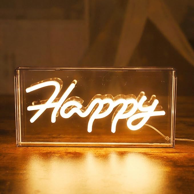 Neon Light Sign for Wall Decor, Led 3D Standable Happy Neon Signs Banner USB by HFHungkeong