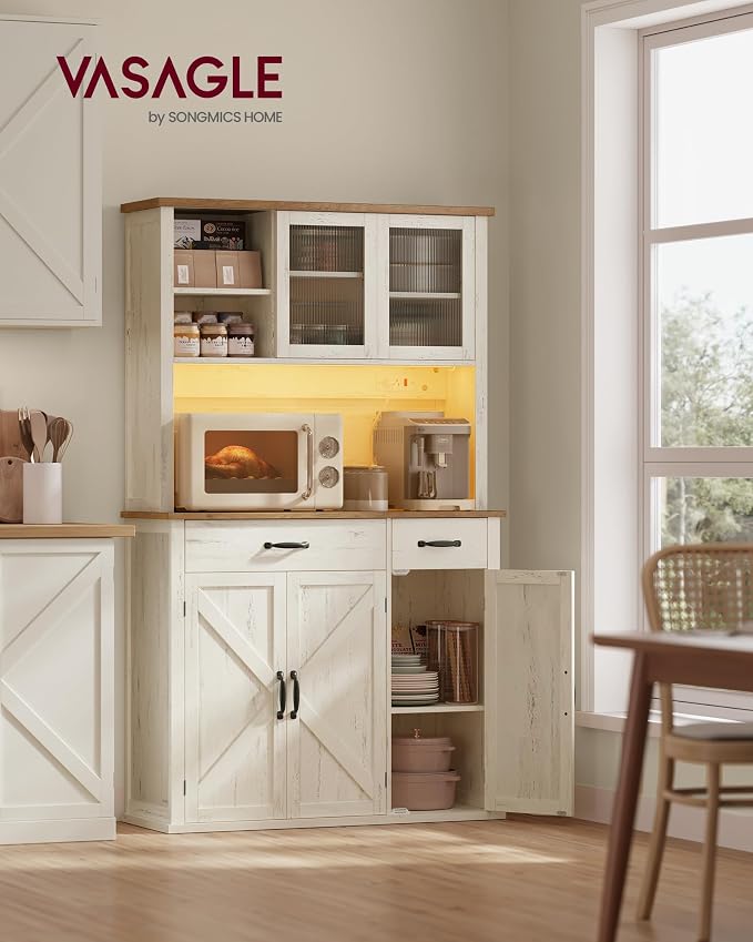 VASAGLE Pantry Cabinet with Lights and Charging Station, Kitchen Storage - Image 2