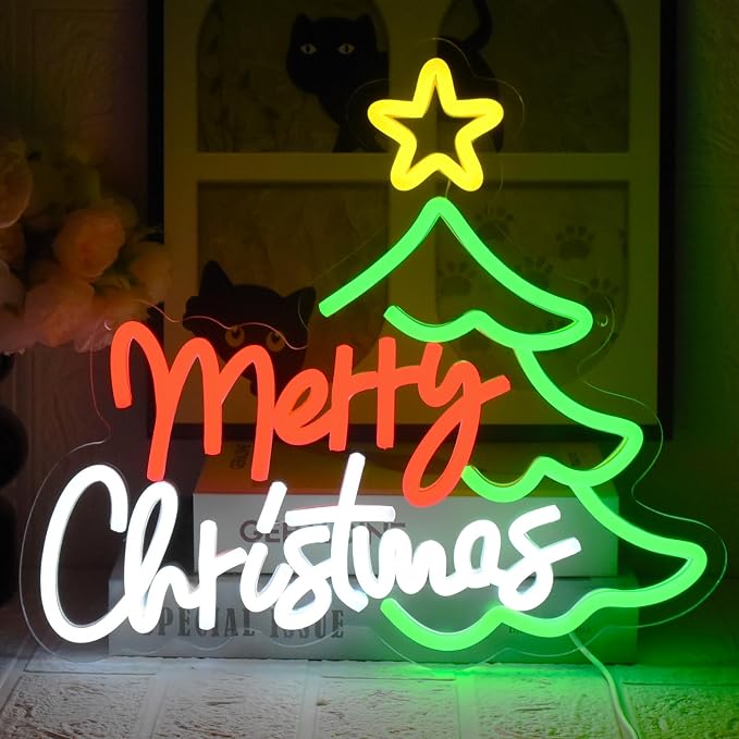 Merry Christmas Neon Sign for Wall Decor, Dimmable Christmas Tree Neon Signs by UExnkj-Y
