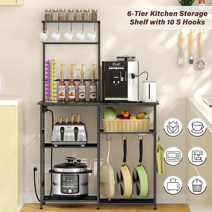 3IngSeagulls Bakers Rack with Power Outlet, Kitchen Microwave Stand with 10 - Image 4