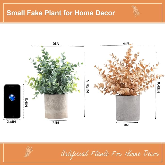 Coferset 2 Pack Gold Eucalyptus Small Fake Plants Potted Artificial Plants - Image 8