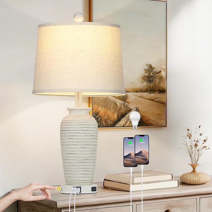 CINSARY 25" Retro White Farmhouse Jar Table Lamps by CINSARYLAMPSTYLE