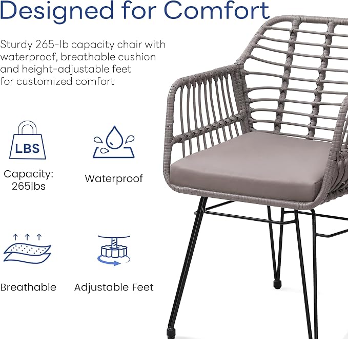 KROFEM 3 Piece Wicker Patio Bistro Furniture Set, Includes 2 Rattan Chairs and - Image 4