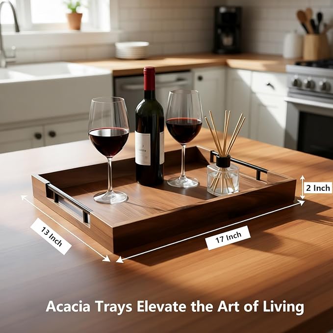 Acacia Wood Serving Tray, 17x13in Ottoman Tray - Image 2