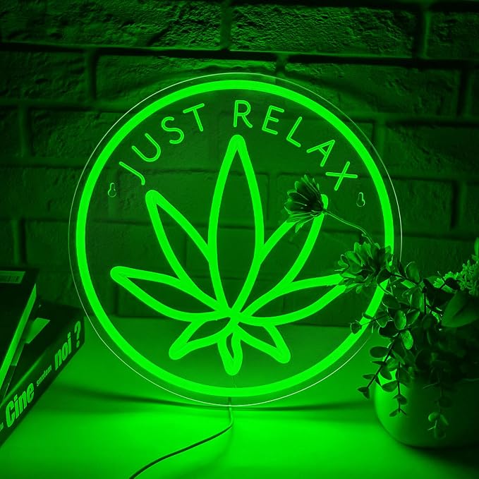 Just Relax Neon Sign Dimmable Green Leaf LED Neon Lights Signs by Mojoish