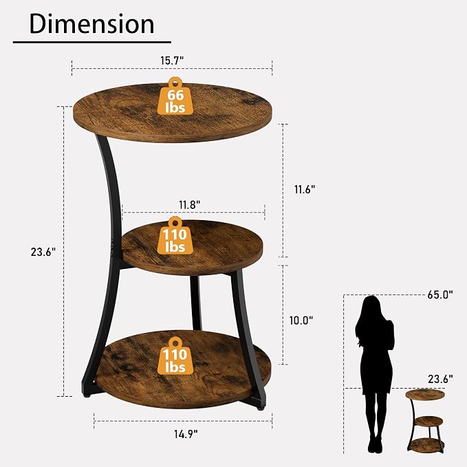 Round Side Table, 3-Tier End Table - Image 3