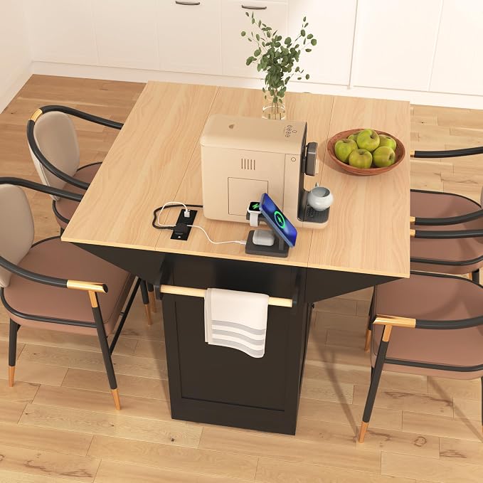 Large Kitchen Island Cart with 2 Drop Leaf, Mobile Dining Table with Storage - Image 5