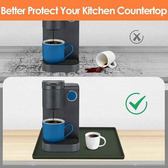 Silicone Coffee Maker Mat with Lip, 15.7'' x 11.8'' Heavy Duty Coffee Maker Mat - Image 3