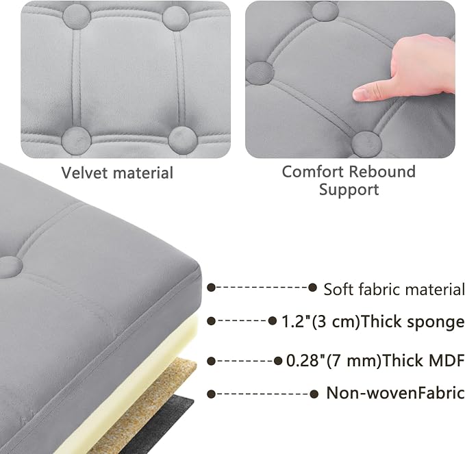 AmasSmile® Storage Ottoman Foot Rest Stool, 34 inch Velvet Footstool Bench - Image 5