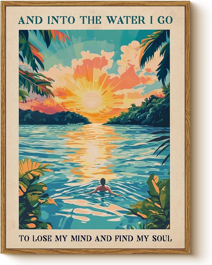 Inspirational Tropical Sunset Framed Wall Art, “And Into the Water I Go” “To by WHASAYART