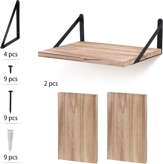 Marsmiles Deep Floating Shelves | 12 Inch Deep Light Wood Wall Shelves Set of 2 - Image 7