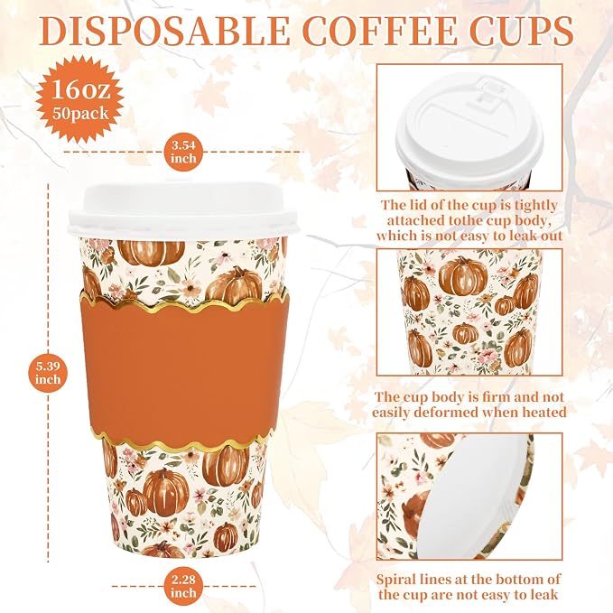 JarThenaAMCS 50 Pcs Fall Coffee Cups - Image 2