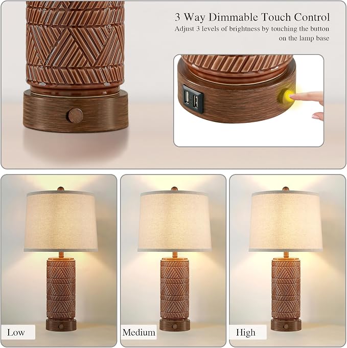 RORIA Set of 2 Vintage Touch Table Lamps - Image 2