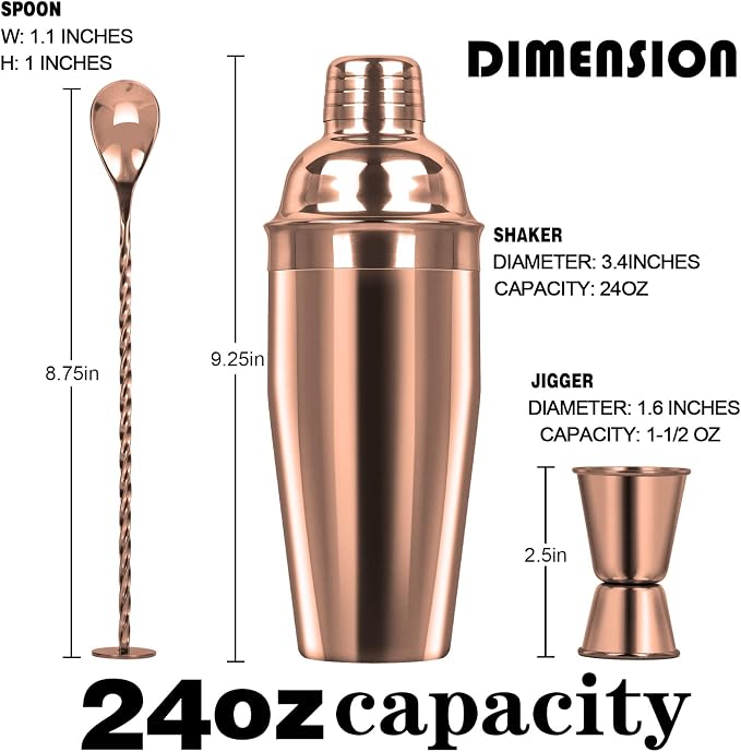 Large 24oz Cocktail Shaker Set, Stainless Steel 18/8 Martini Mixer Shaker - Image 4