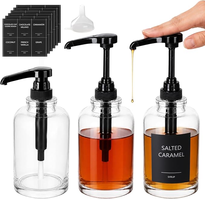 3-Pack Round Glass Coffee Syrup Dispenser, 16.9 oz/500ml by BPFY