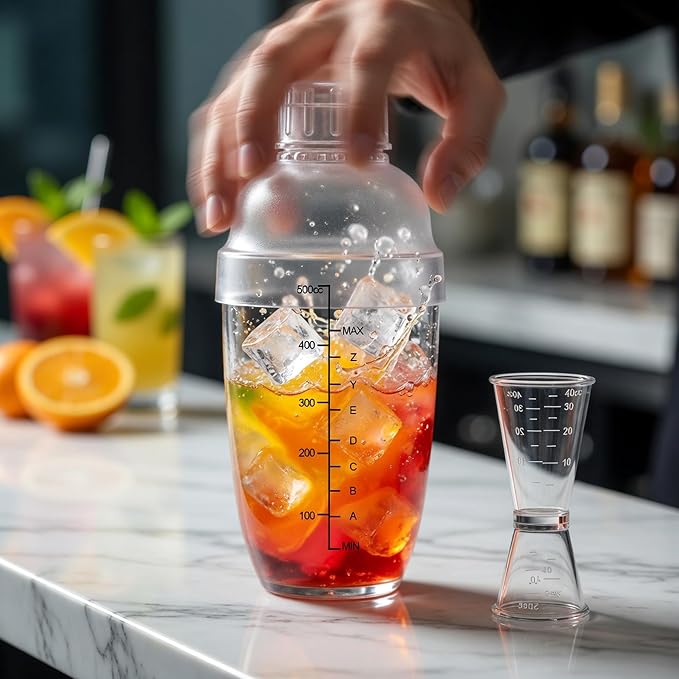 Homestia 2 Pieces Plastic Cocktail Shaker Set - 17oz 500cc Drink Mixer Built-in - Image 3