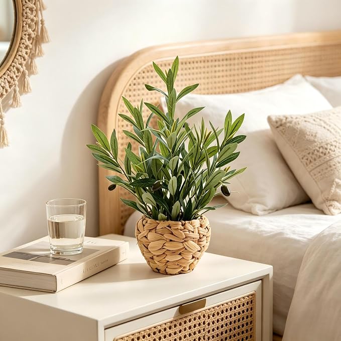 AlphaAcc 17.7" Artificial Olive Plant in Water Hyacinth Basket - Image 8