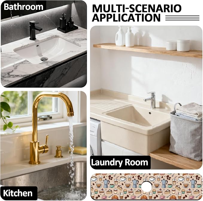2 Pcs Kitchen Sink Splash Guard Faucet Mat Various Drinks Pattern Faucet Mat - Image 7