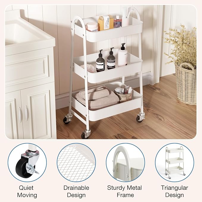 OLIXIS Metal Utility Cart, Mobile Rolling Storage Shelf - Image 2