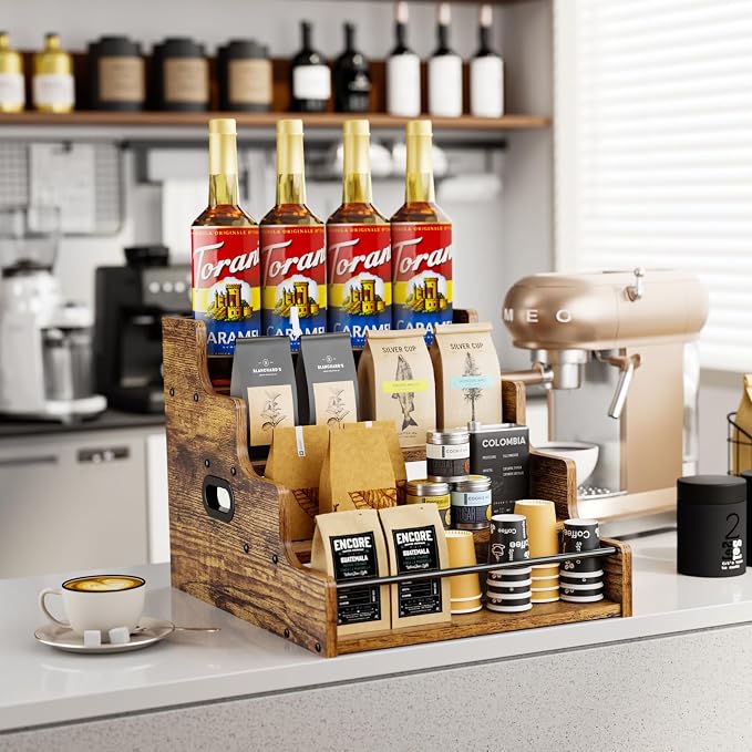 KLM Liquor Bottle Display Shelf, Coffee Syrup Rack Organizer, 4 Step Countertop - Image 3