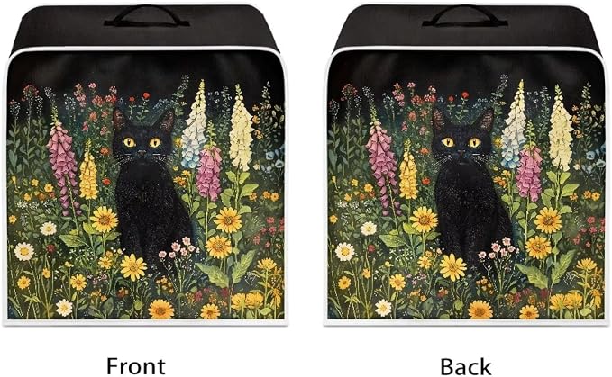 Coffee Machine Covers with Top Handle Black Cat Flower Print Washable Dust - Image 2