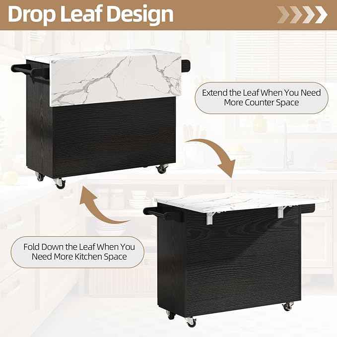 4 EVER WINNER 43" Modern Kitchen Island on Wheels - Image 4