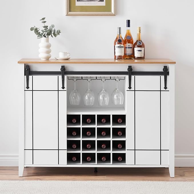 GarveeHome Bar Cabinet with Barn Doors, Farmhouse Style Wine Storage Unit with - Image 3
