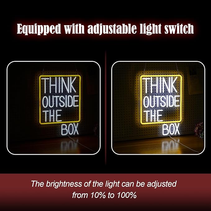 Think Outside The Box Neon Sign Dimmable White Words Neon Light - Image 4