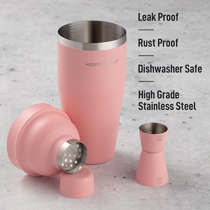 Modern Mixology 24oz Matte Pink Cocktail Shaker Set – Bartender Essentials - Image 2
