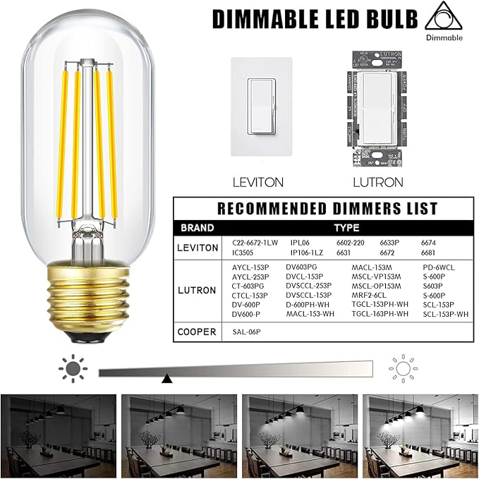 LEOOLS E26 Edison Bulb 8W Equivalent E26 LED Bulb 100 Watt Dimmable Daylight - Image 5