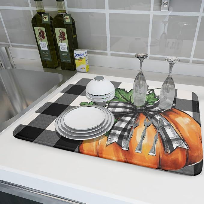 Giwawa 18"x24" Fall Decorative Dish Drying Mat- Autumn Orange Pumpkin Bowknot - Image 6