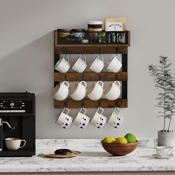 YINMIT Coffee Mug Holder with 12 Hooks, Coffee Cup Holder Wall Mounted with Top - Image 3