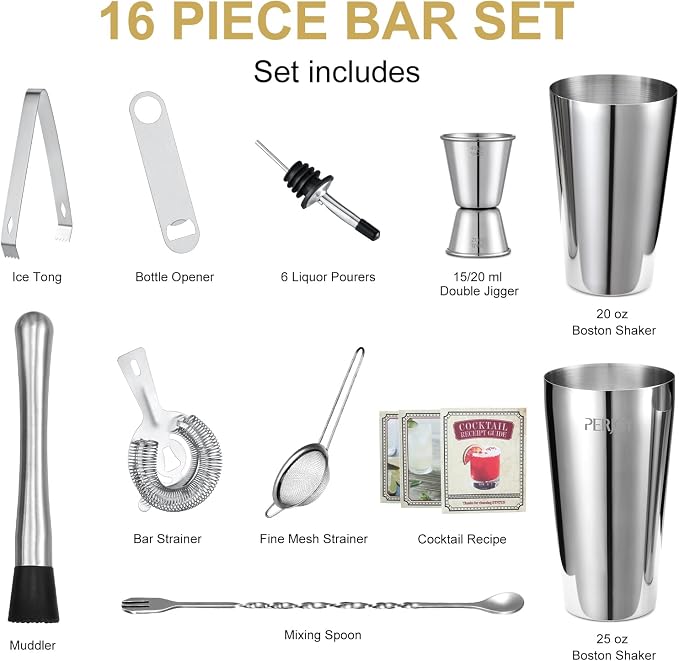 Cocktail Shaker Set, 16 Piece Bartender Kit, Cocktail Shaker, Stainless Steel - Image 3