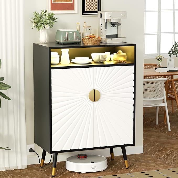 EOYUTLLY Wine Bar Cabinet with Power Outlet & LED Light, Coffee Bar Cabinet - Image 8