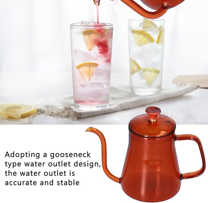 Glass Coffee Kettle, High Borosilicate Crystal Clear Gooseneck Spout, 350ml - Image 3