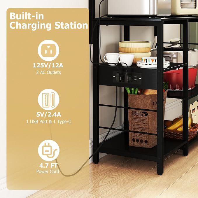 Giantex Bakers Rack with Power Outlet and LED Lights, 7-Tier Microwave Stand - Image 6