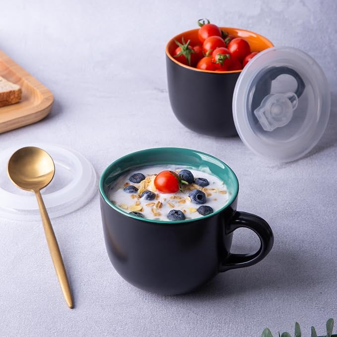 GBhome Ceramic Soup Mugs with Lid, 24 oz Soup Cups with Hanlde - Image 6