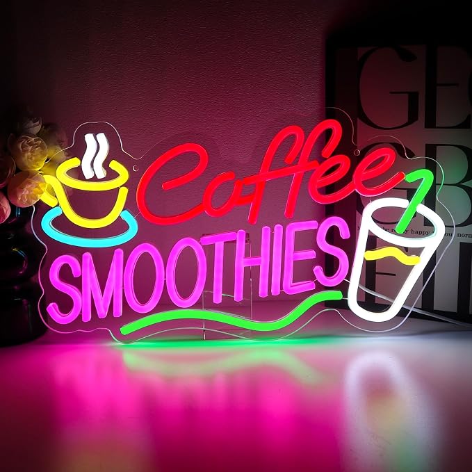 Coffee Smoothies Neon Sign for Wall Decor, Smoothie Led Signs for Business by PMCVYH