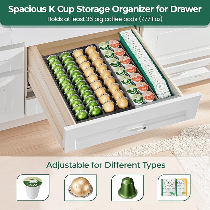 EsLuker.ly K Cup Coffee Pod Holder Organizer, Plastic Coffee Tea Drawer Insert - Image 6
