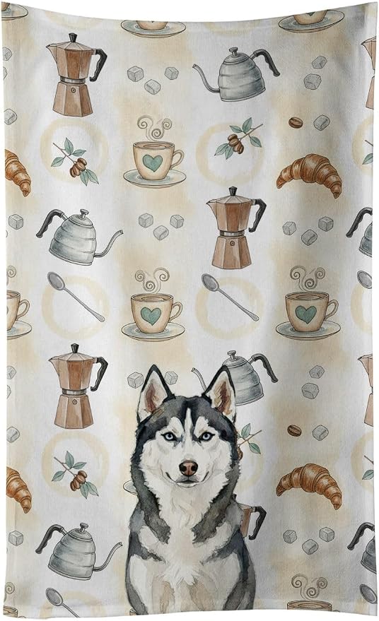 Caroline's Treasures Siberian Husky Coffee Bar Kitchen Towel Velour Plush Front by CarolinesTreasures