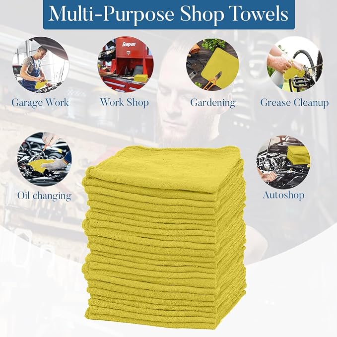 DAN RIVER Shop Towels, 50 Pack Commercial Use Yellow Terry Cloth Rags - Image 3