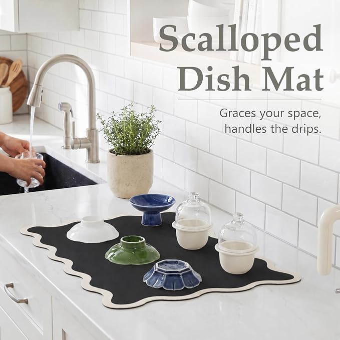 Scalloped Dish Drying Mat for Kitchen Counter, Absorbent Easy Clean Non-slip - Image 2