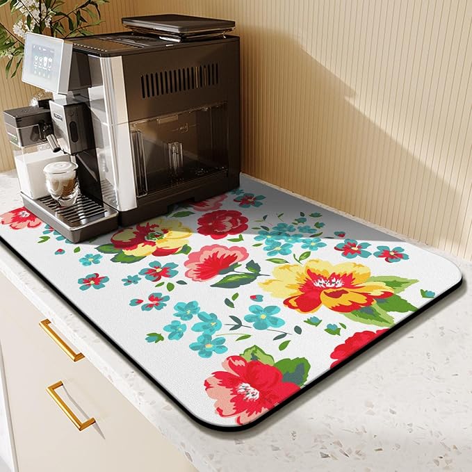 Coffee Bar Mat Accessories for Countertop Absorbent Hide Stain Rubber Backed - Image 3