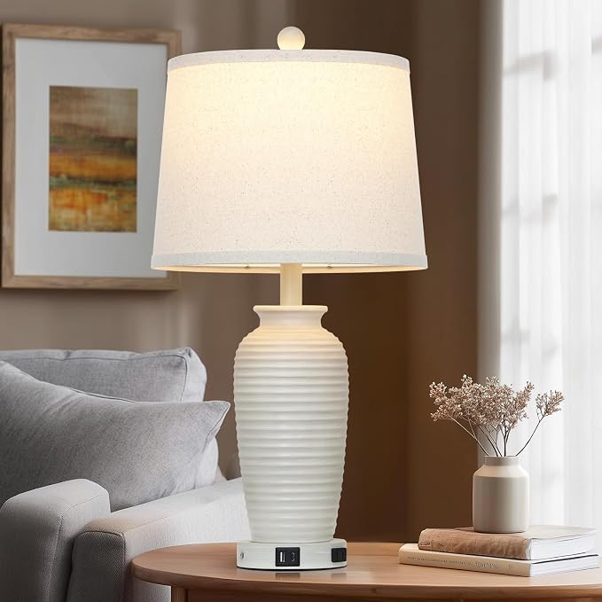 CINSARY 25" Vintage Farmhouse Jar Table Lamps, Single Rustic Bedside Lamp - Image 6