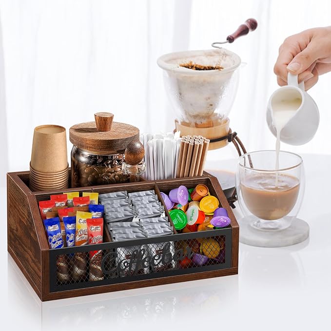 Coffee Station Organizer for Counter, Wood Pods Holder Basket - Image 2