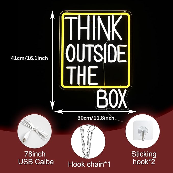 Think Outside The Box Neon Sign Dimmable White Words Neon Light - Image 2