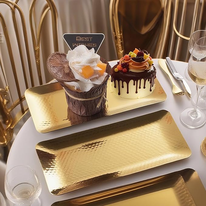 9.8×4.3Inch Gold Metal Decorative Tray, Reusable Stainless Steel Serving Trays - Image 3